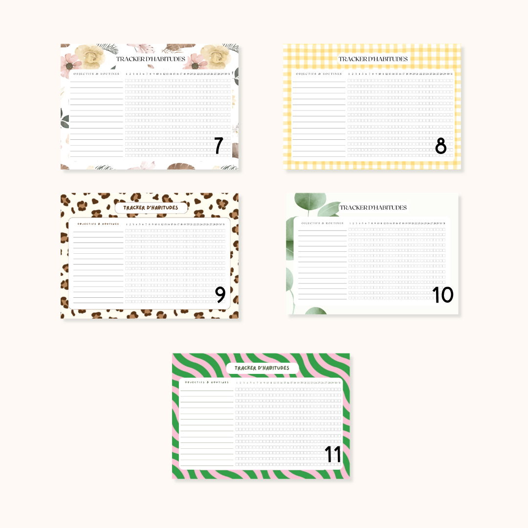 Tracker d’habitudes printable | Pack PDF imprimable | 15 designs