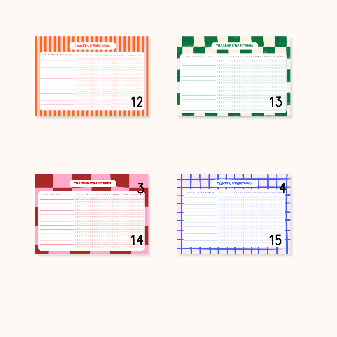 Tracker d’habitudes printable | Pack PDF imprimable | 15 designs