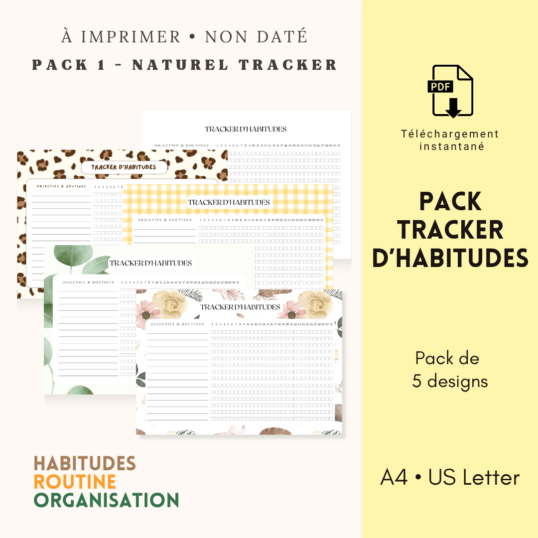 Pack 5 Trackers d’Habitudes - tons naturels | PDF Printable