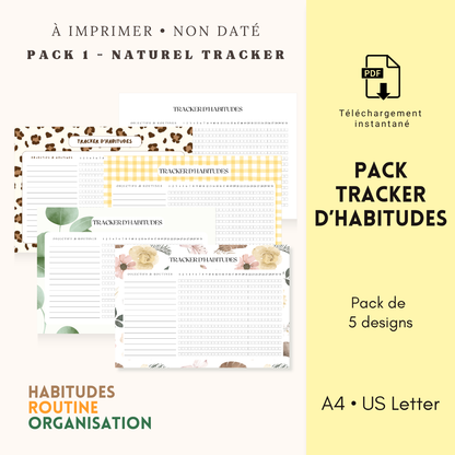 Pack 5 Trackers d’Habitudes - tons naturels | PDF Printable