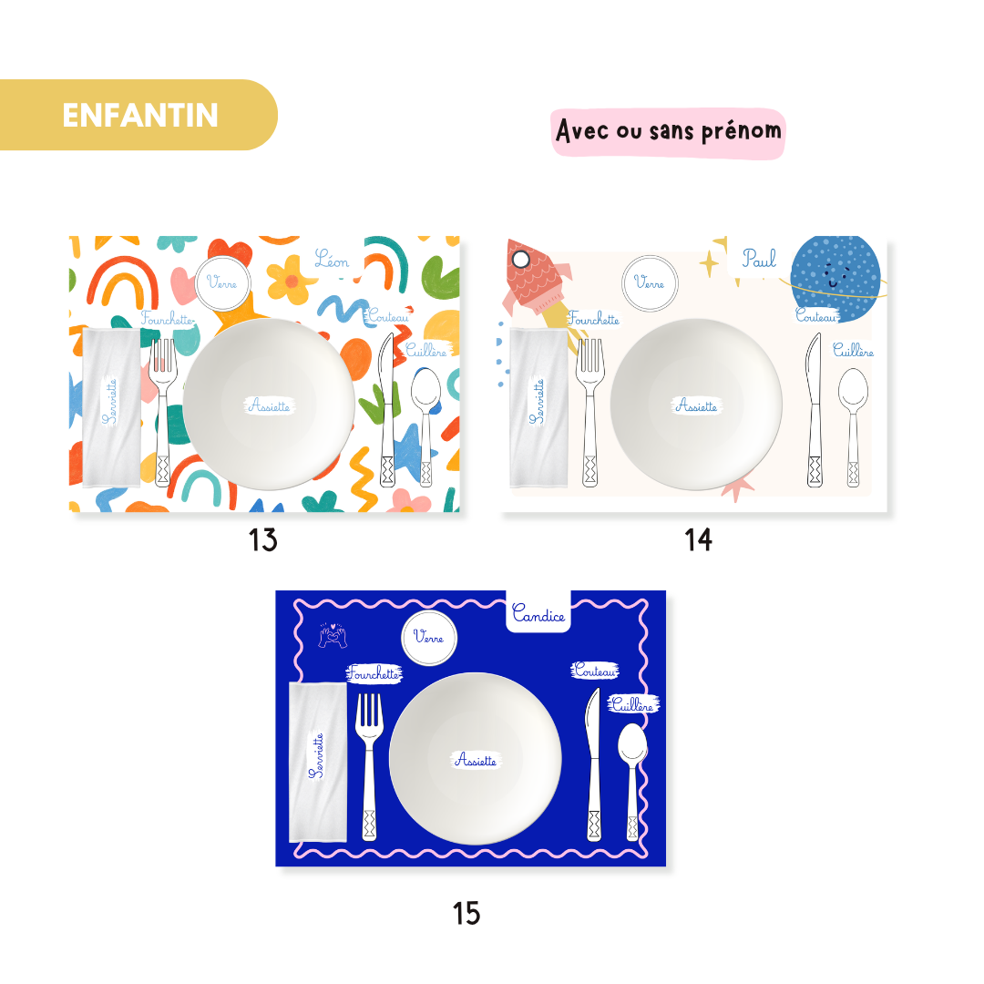 Set de table enfant personnalisé recto verso A3 | Sous main | Apprendre à mettre la table - autonomie enfant - premier apprentissage