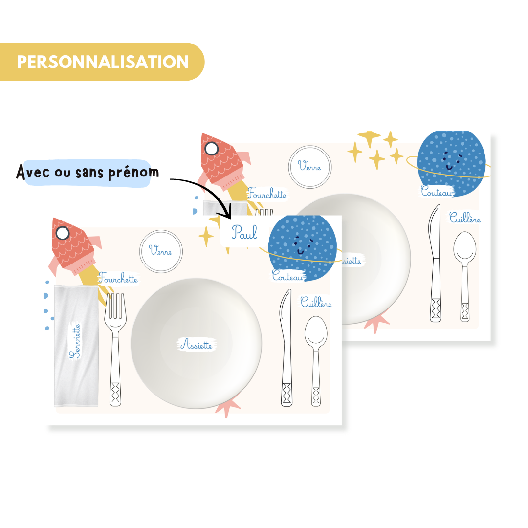 Set de table enfant personnalisé recto verso A3 | Sous main | Apprendre à mettre la table - autonomie enfant - premier apprentissage