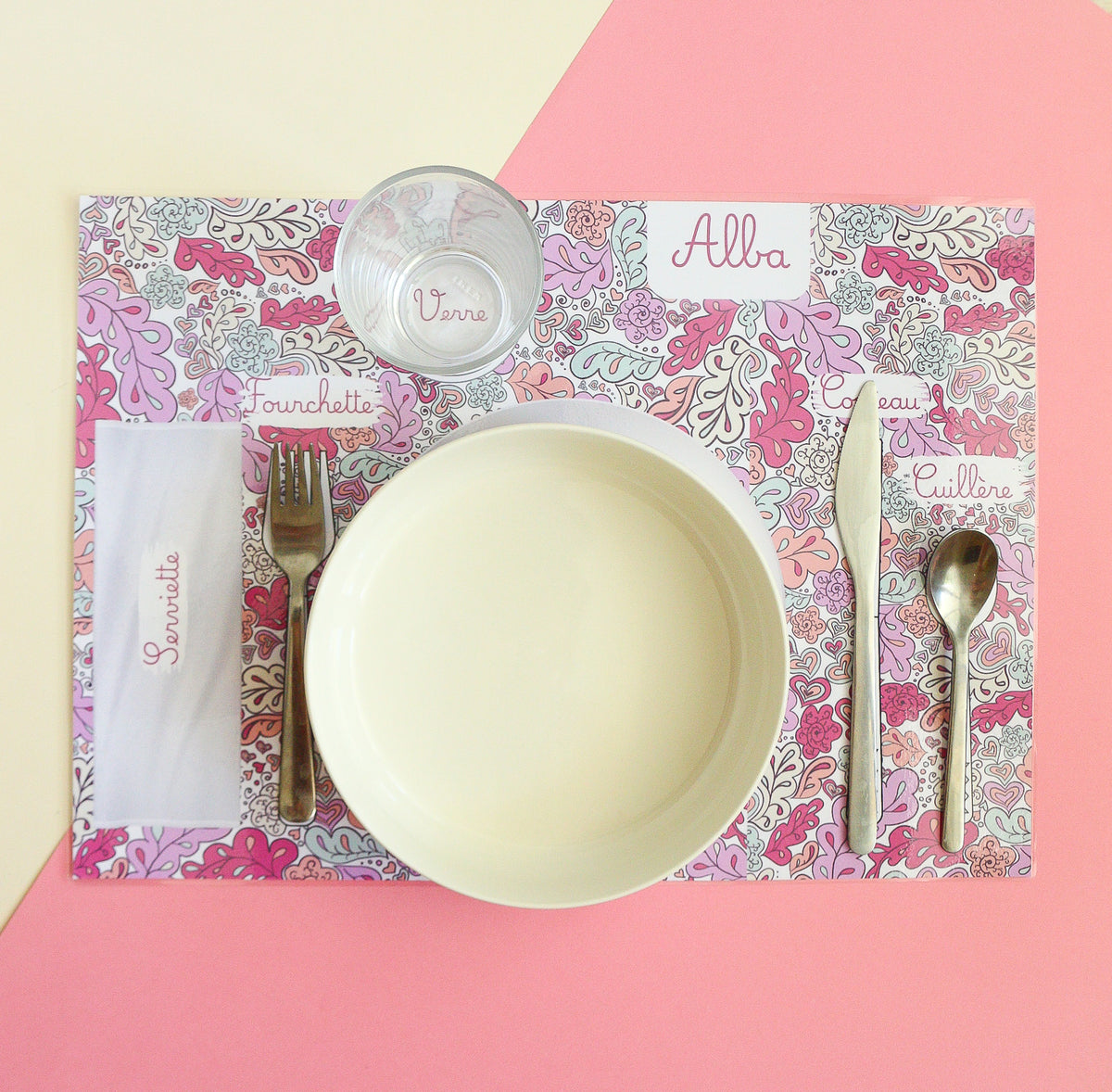 Set de table enfant personnalisé recto verso A3 | Sous main | Apprendre à mettre la table - autonomie enfant - premier apprentissage