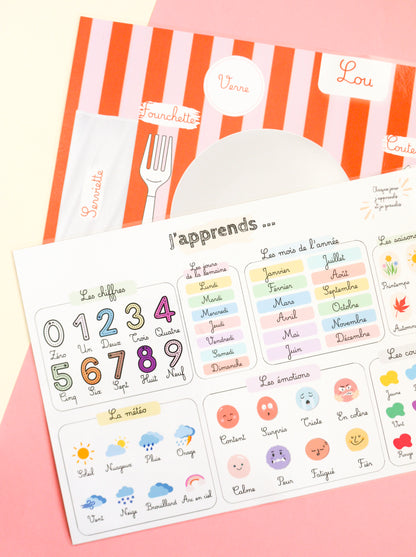 Set de table enfant personnalisé recto verso A3 | Sous main | Apprendre à mettre la table - autonomie enfant - premier apprentissage