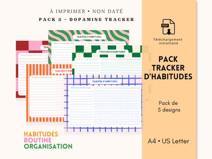 Pack 5 Trackers d’Habitudes Dopamine PDF Imprimable