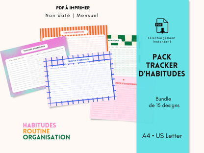 Tracker d’habitudes printable | Pack PDF imprimable | 15 designs